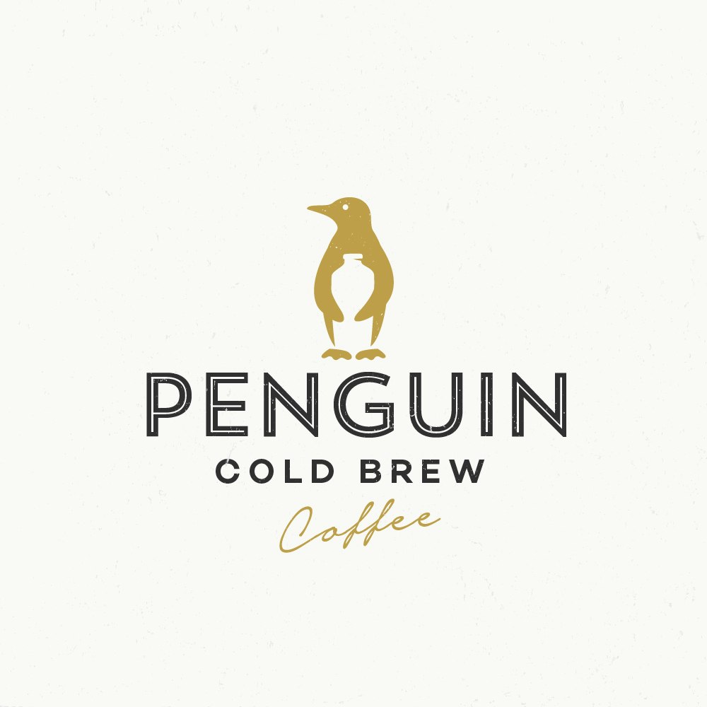 Diseño del logo del pingüino con la botella de café