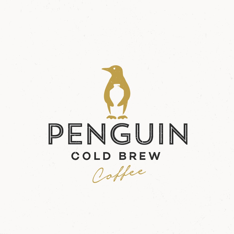 penguin holding bottle coffee logo design