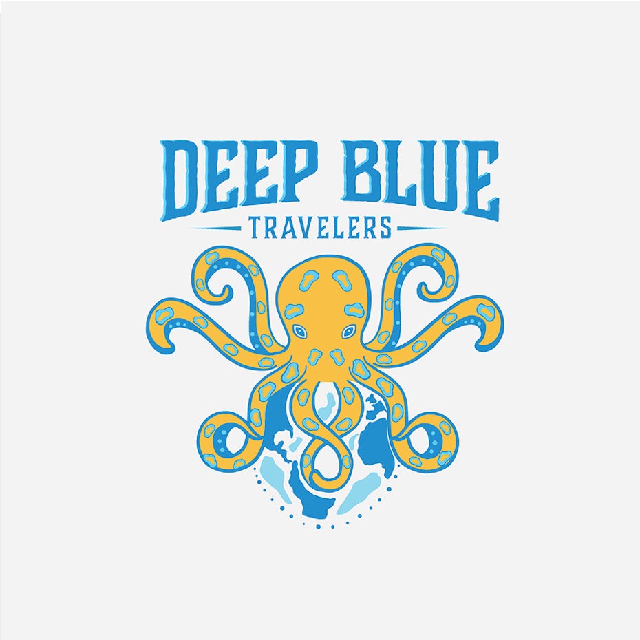 Blue and yellow octopus logo