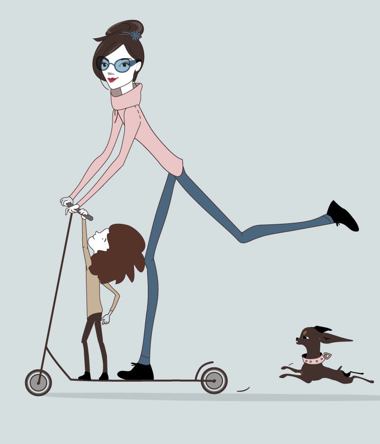 mom and child on scooter