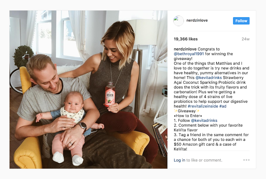 KeVita works with influencers to promote their giveaway.