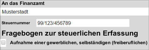 Fragebogen zur steuerlichen Erfassung