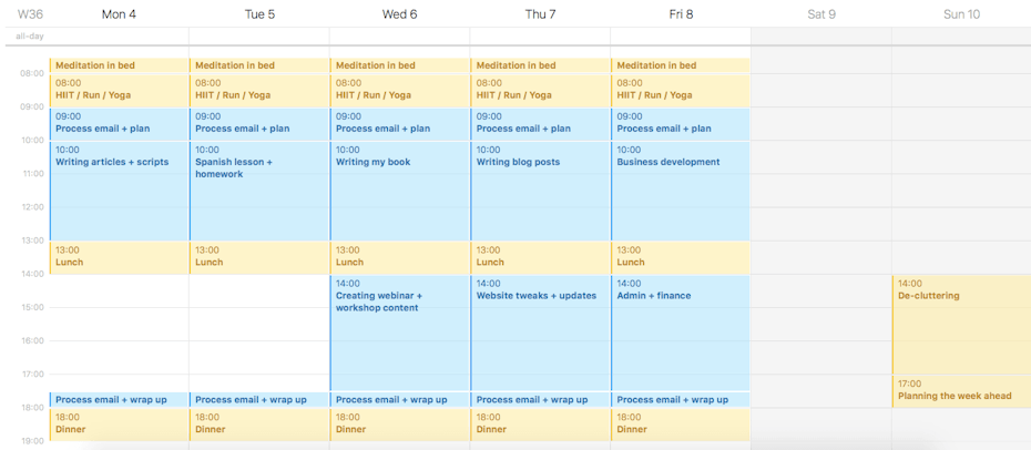 Screenshot my ideal week in iCal