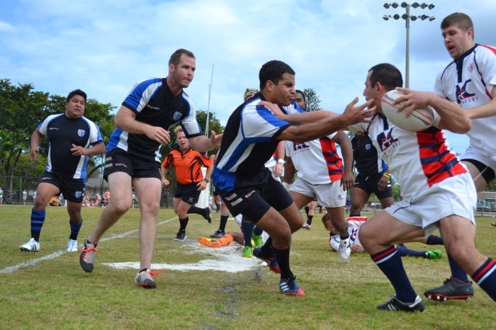 Rugby players going at it