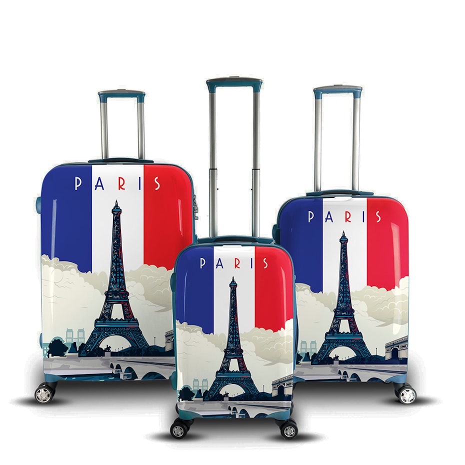 Luggage print design with famous world destination theme by Prim. 