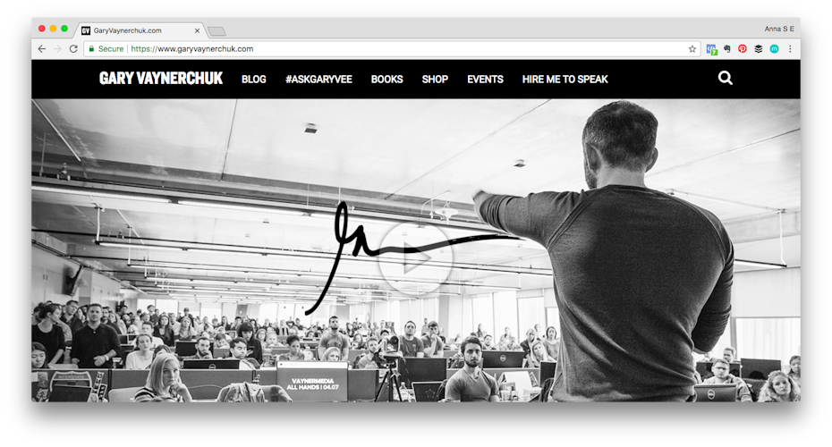Ví dụ về thương hiệu cá nhân: Ảnh chụp màn hình trang web của Gary Vaynerchuk