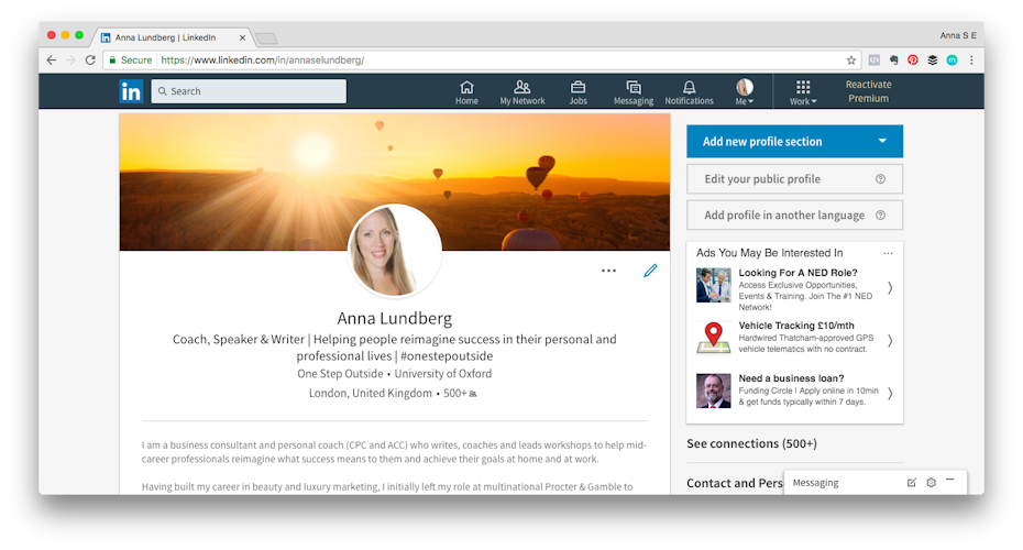 An example LinkedIn profile