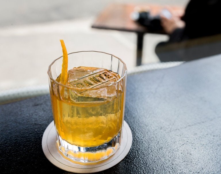 Cocktail with branded ice