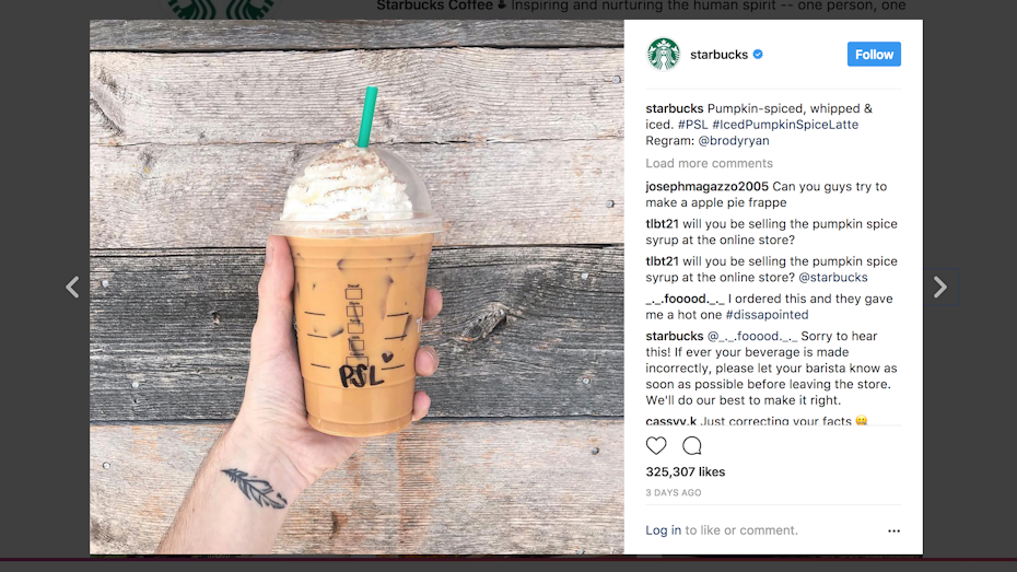 Perfil de Instagram de Starbucks