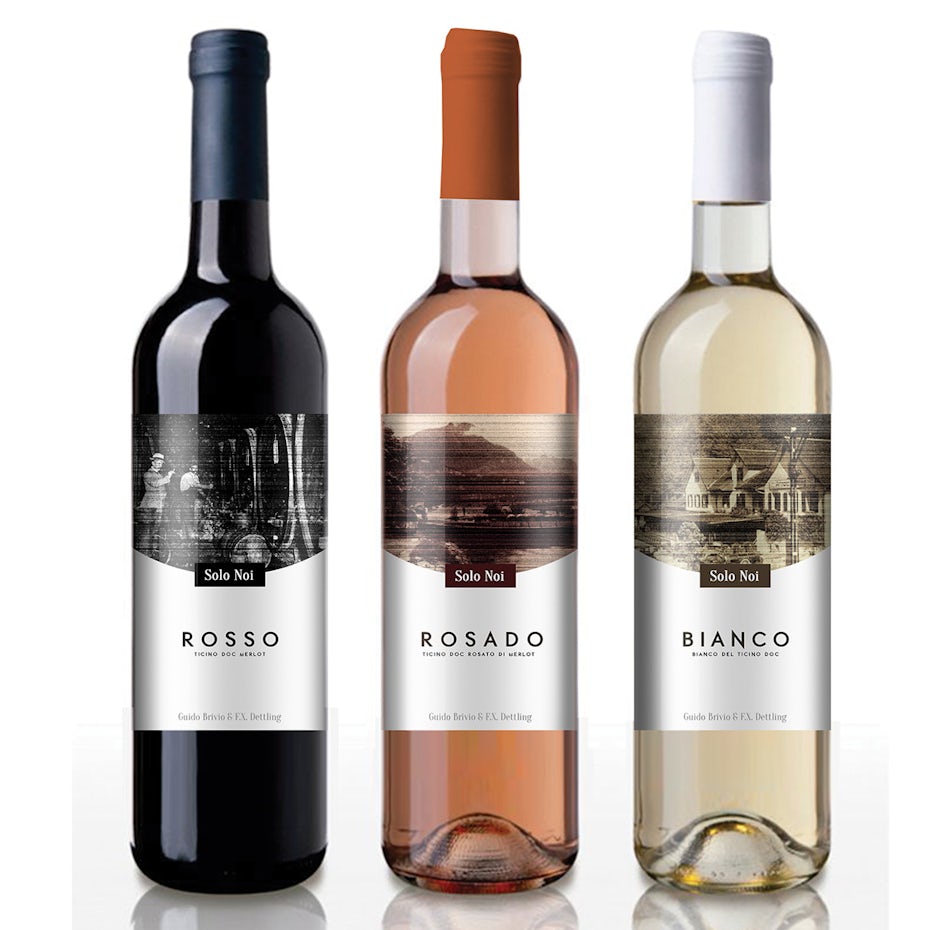 Wine labels with various tones and colors