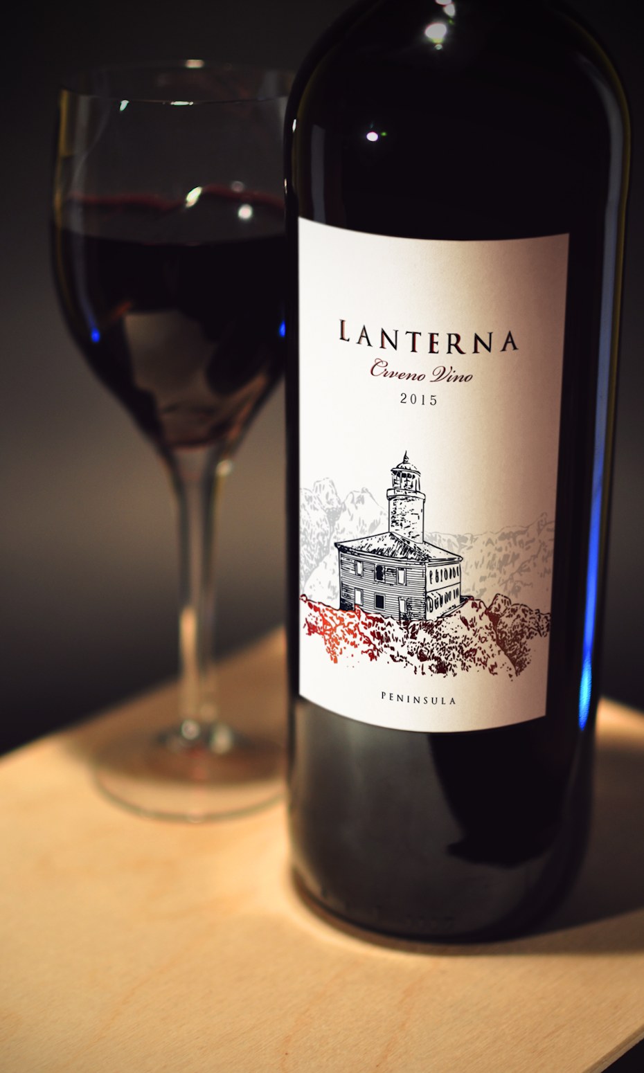 Wine label with traditional, line-drawing style