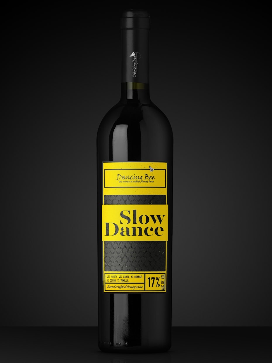 Bright yellow red wine label