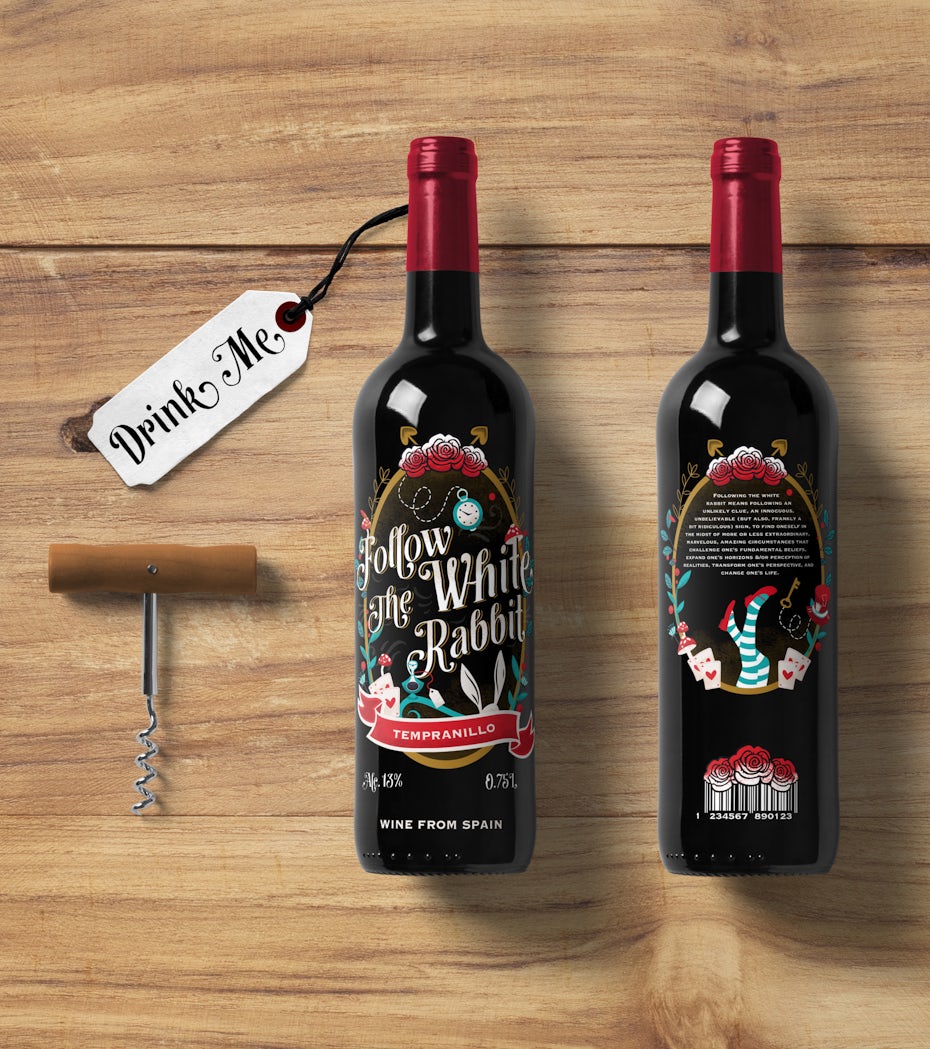 La Marca del vino: Etiqueta de vino inspirada en Alicia en el país de las maravillas