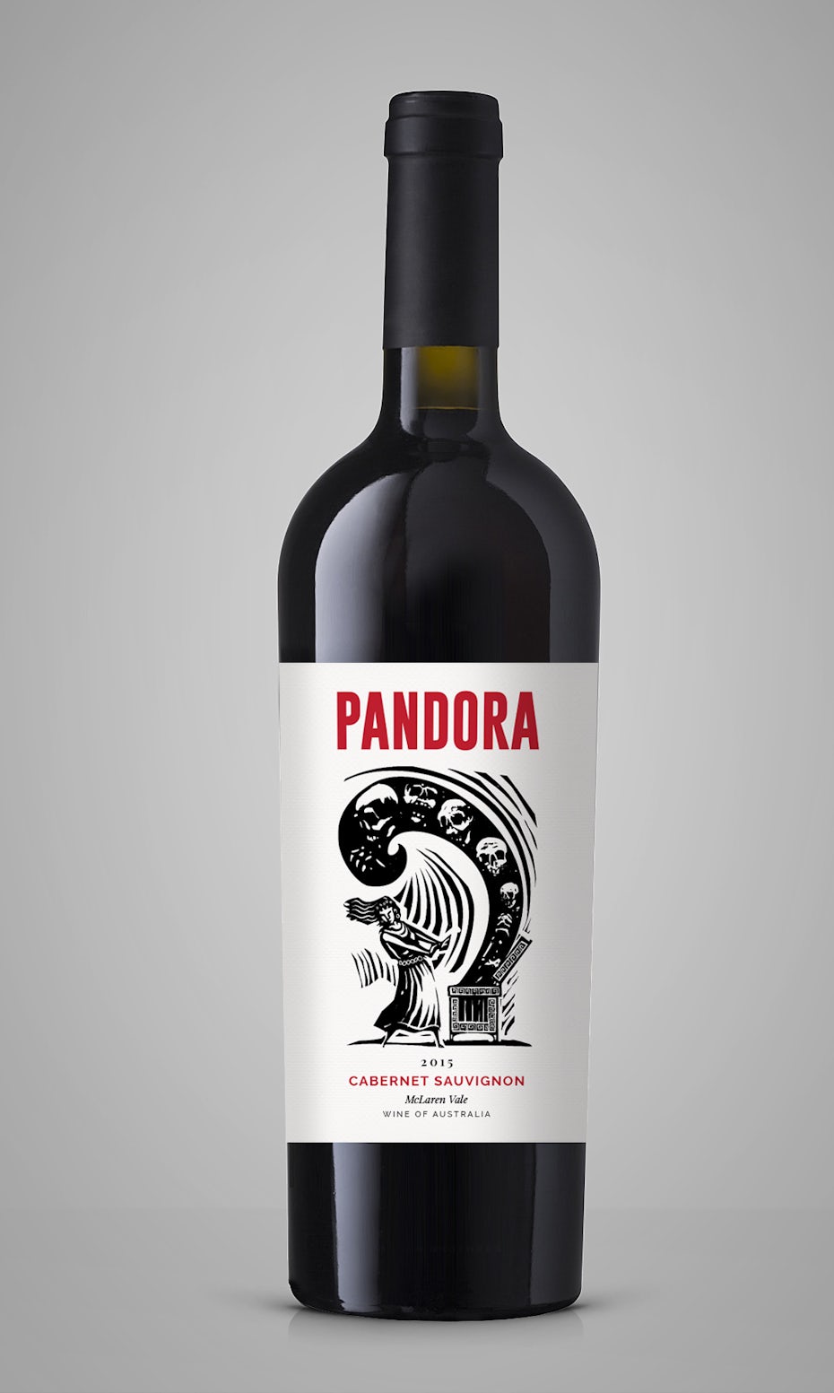 Wine label using linocut elements