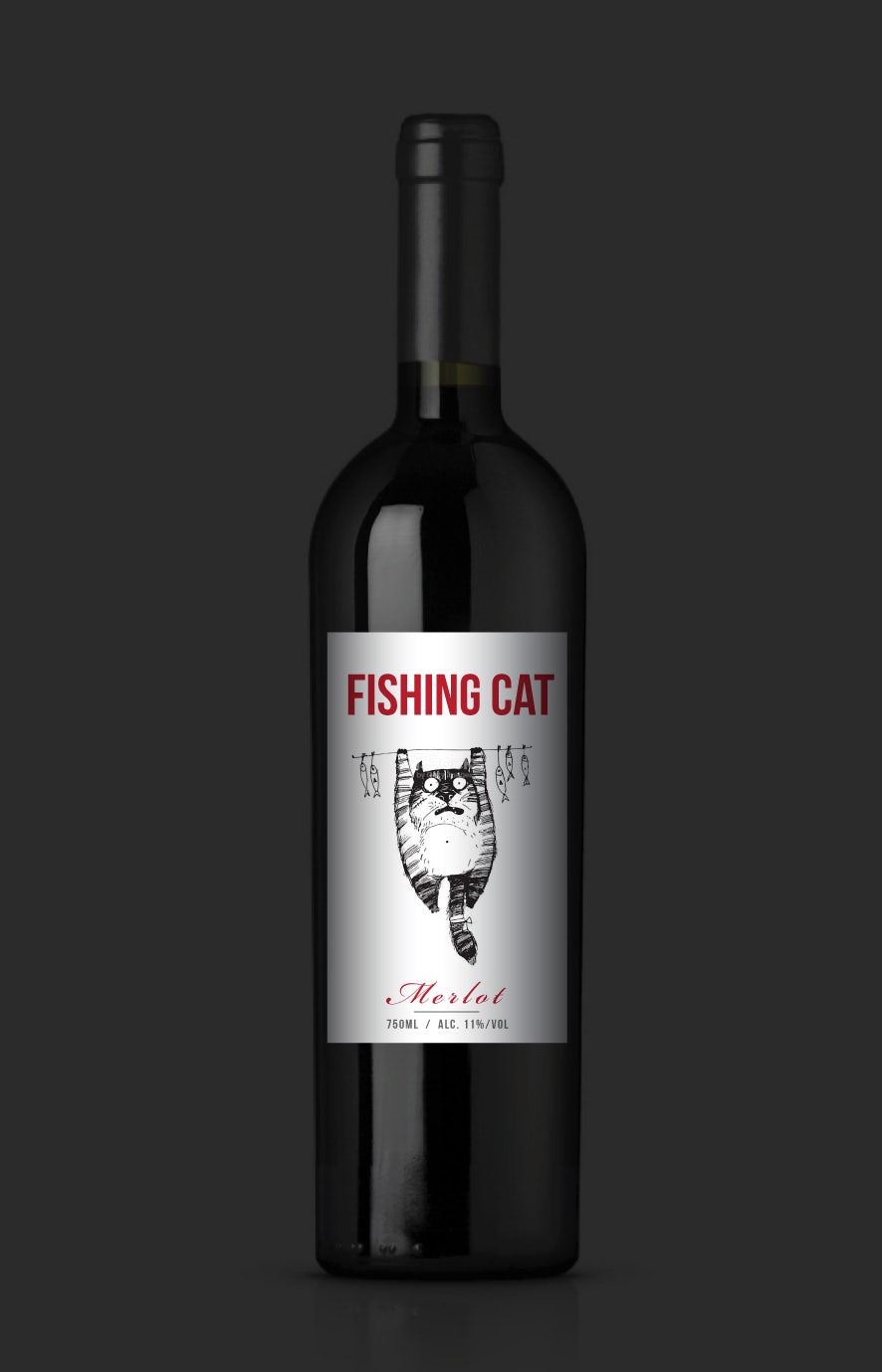 Fishing cat modern wine label