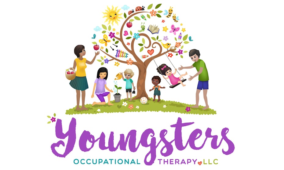 Logo with tree, children and adults