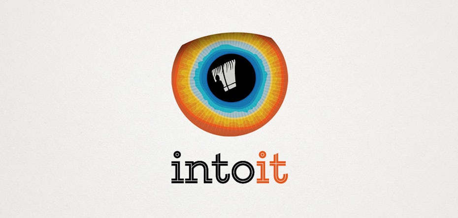 A logo featuring a multicolored iris with a hidden image inside