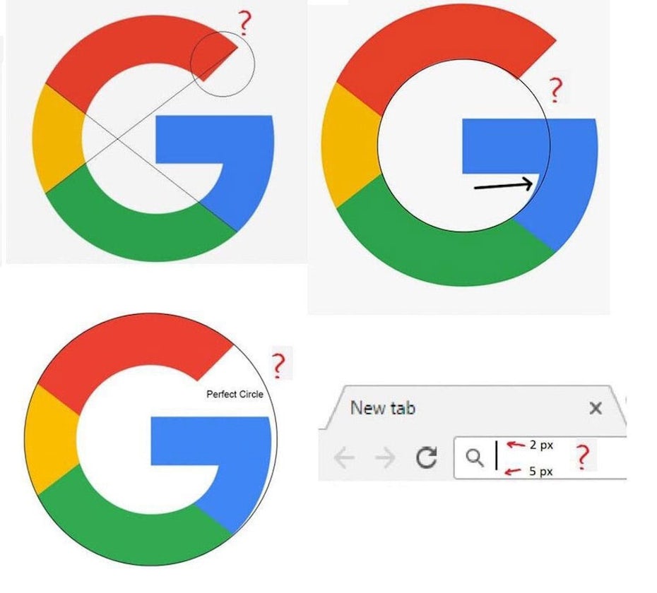 Image showing the geometrical discrepancies with the Google logo