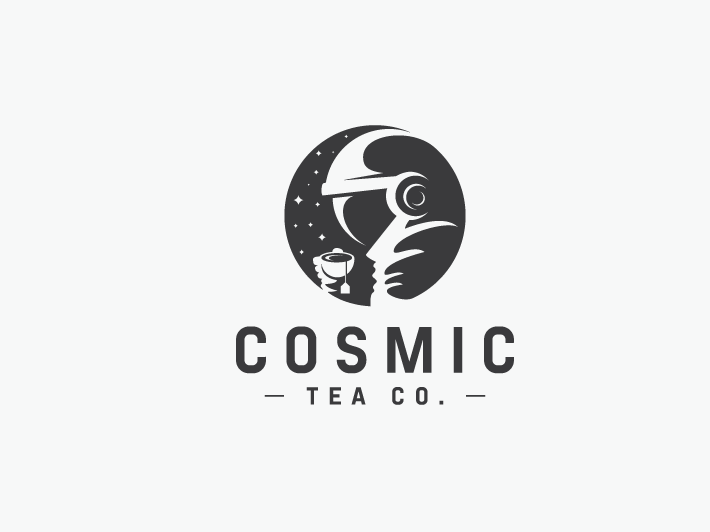 Logo with astronaut drinking tea in space