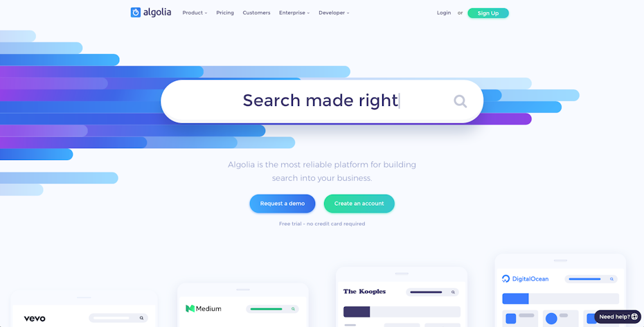 The search bar for Algolia's website