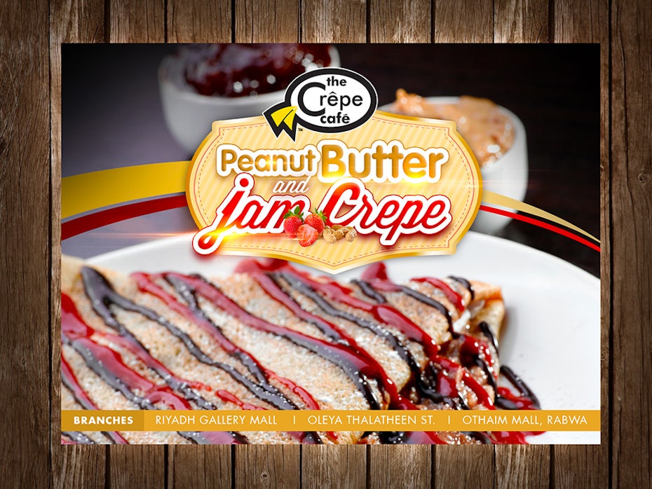 Flyer for peanut butter and jam crêpe