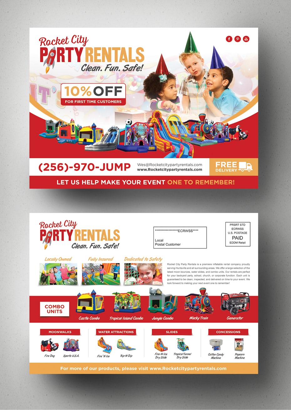 Flyer for party rentals company