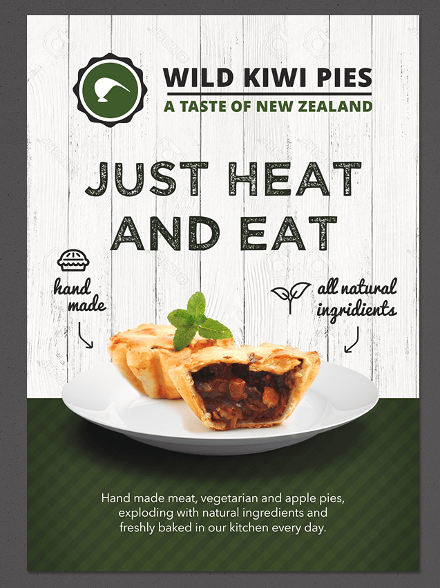 Flyer for a new meat pie company