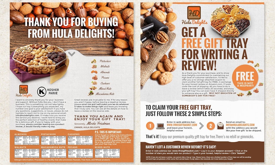 Flyer encouraging a post-purchase review