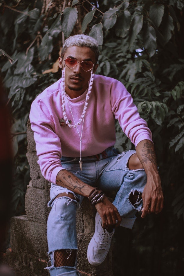 man in pink shirt