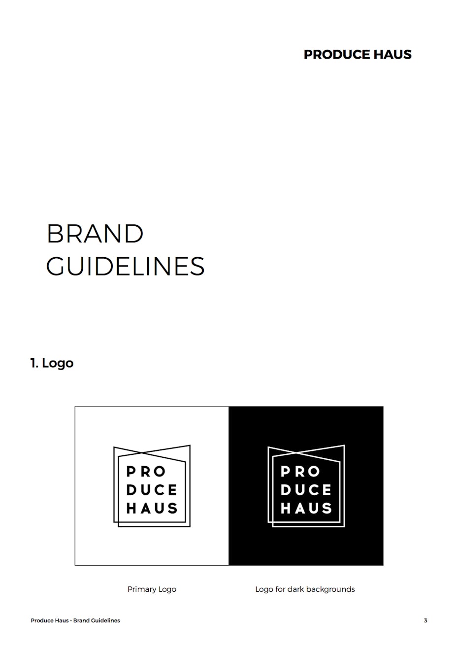 Pautas para marcas inspirardoras - Guía de estilo de la marca PRODUCE HAUS