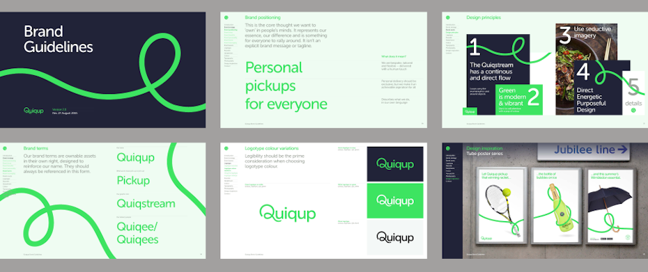 brand guidelines for Quiqup with flowing lines