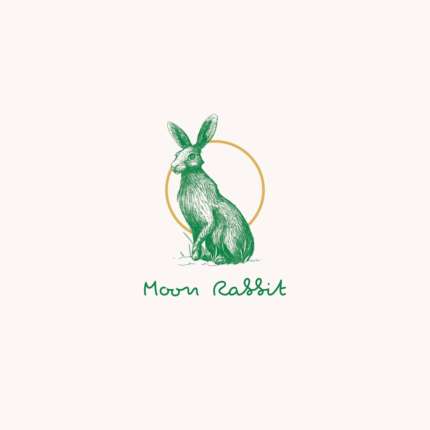 Script lettertype logo met konijn illustratie