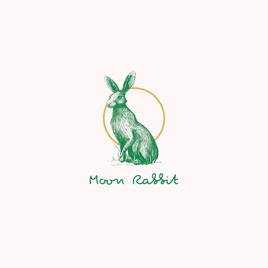 Script font logo with rabbit illustration