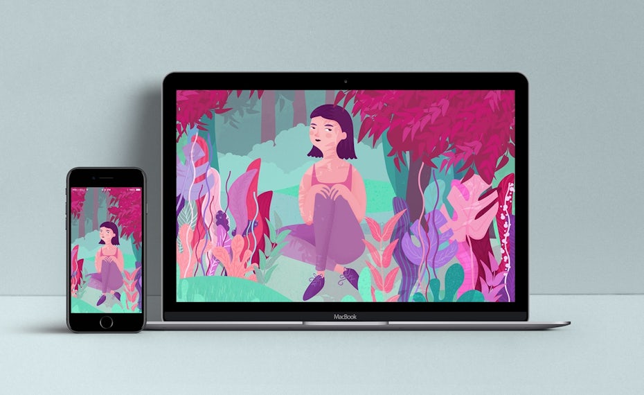 girl in garden illustration desktop wallpaper background