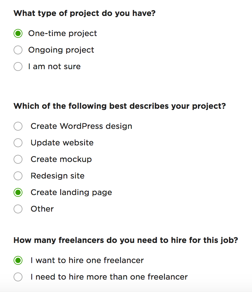 upwork brief options