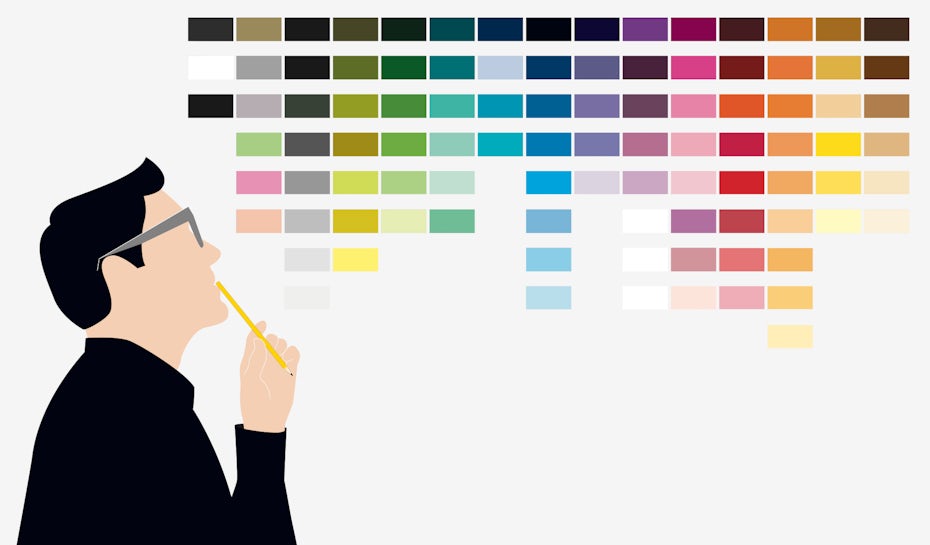 ein mann denkt über die bedeutung der farben nach - illustration