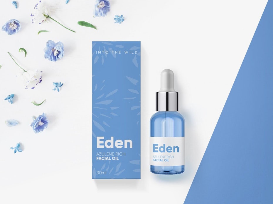 Packaging design for blue facial oil