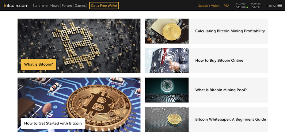 screenshot from Bitcoin website