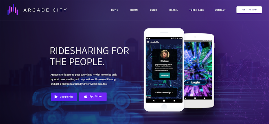 Web design for a cryptocurrency ridesharing app