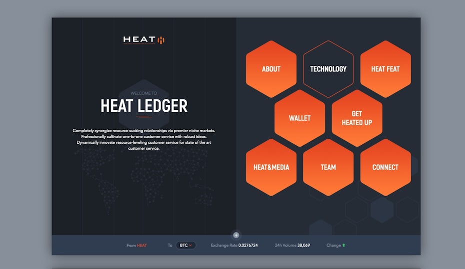 Web design for cryptocurrency Heat Ledger