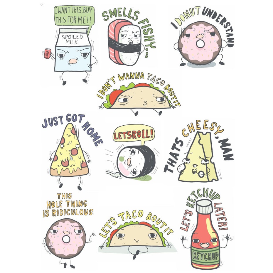 Illustrated stickers of food