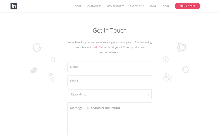 InVision contact page