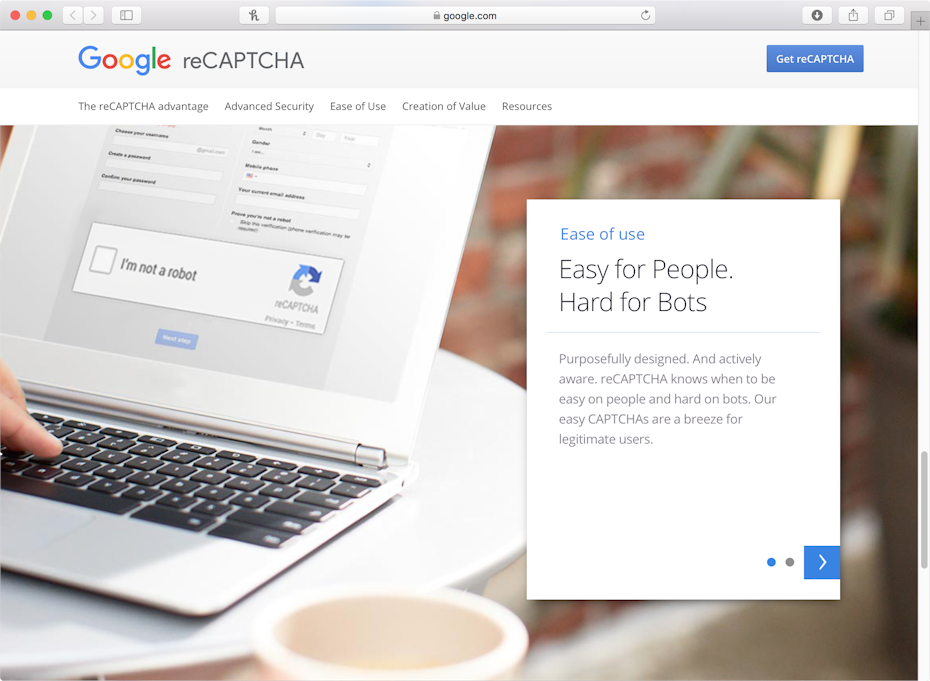 Google reCAPTCHA intro page