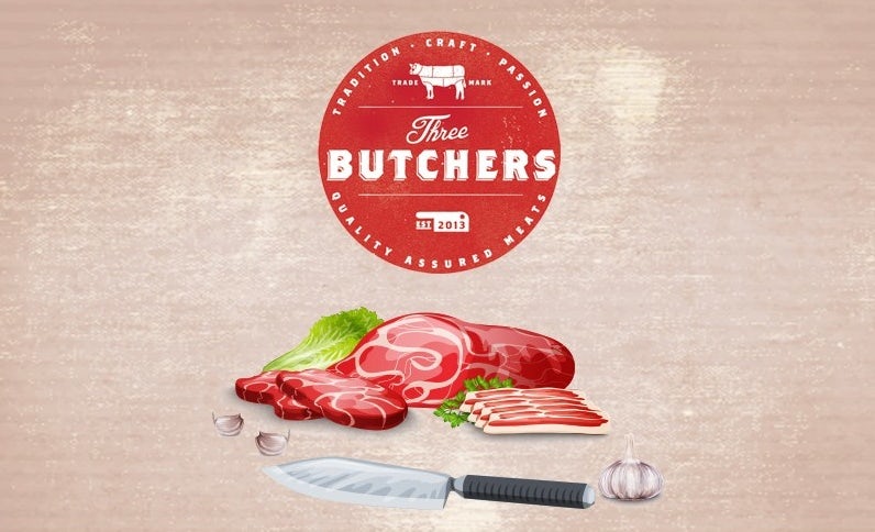 Vintage sticker design for Three Butchers