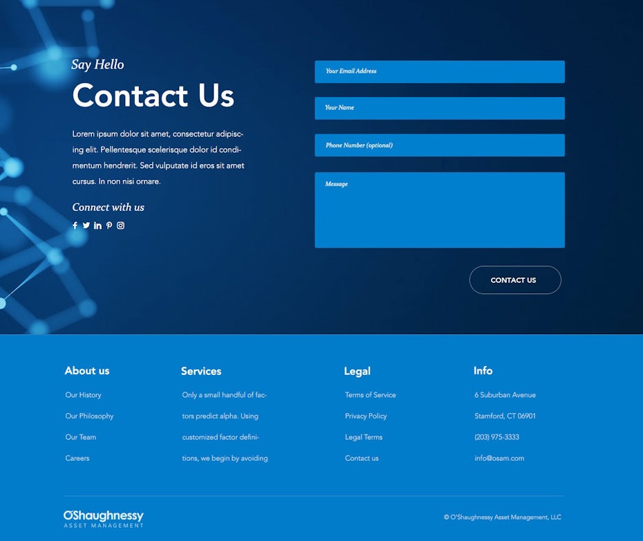 contact page designed by Acolle