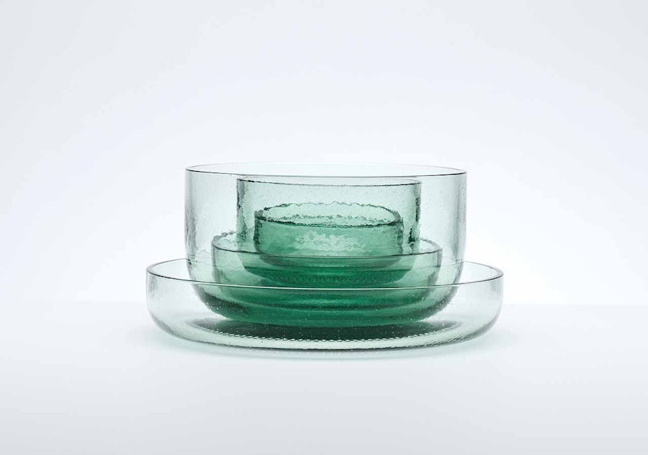 Bowls from recycled glass Coca-Cola bottles by Nendo