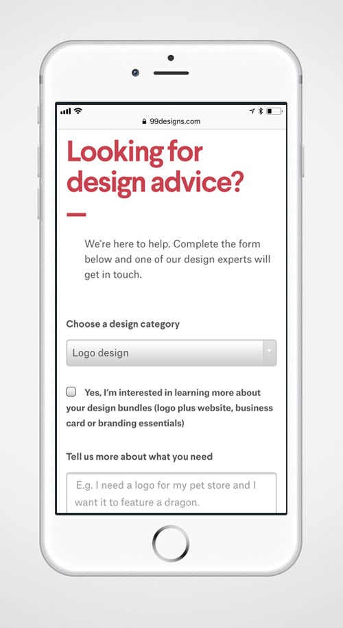 99designs mobile contact page