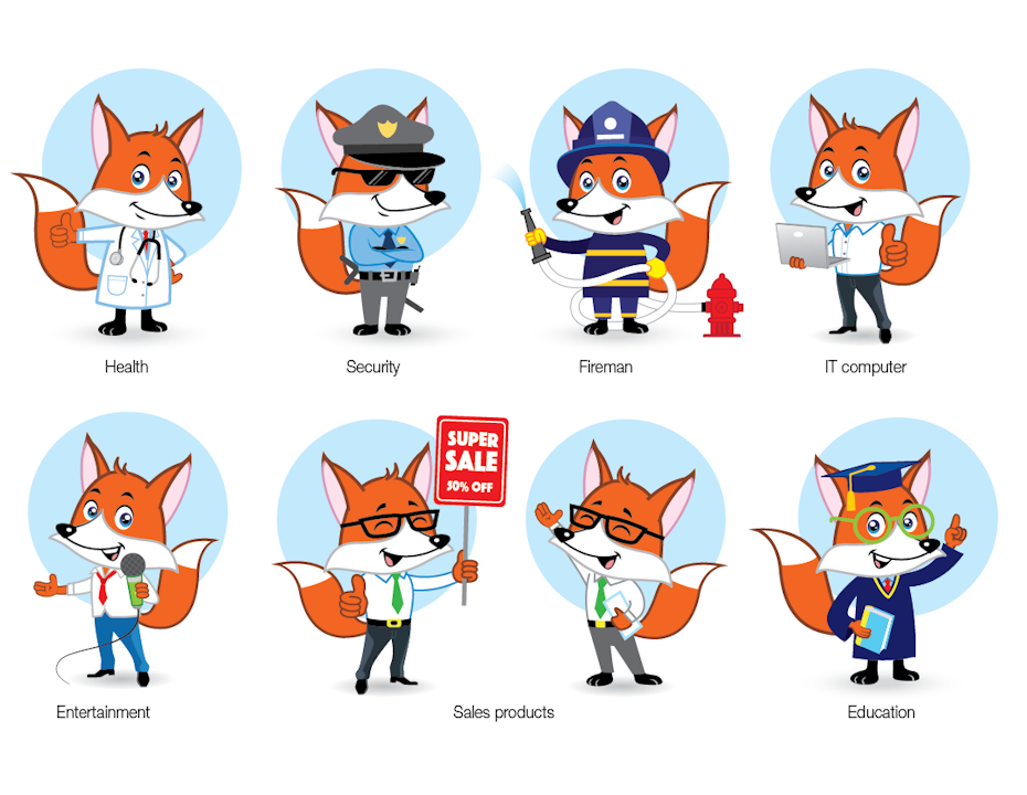 Fuchsgrafiken, die verschiedene Kundengruppen für Kreativ-Briefing darstellen