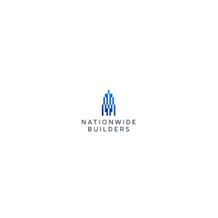 blue rectangles that create an image of a skyscraper