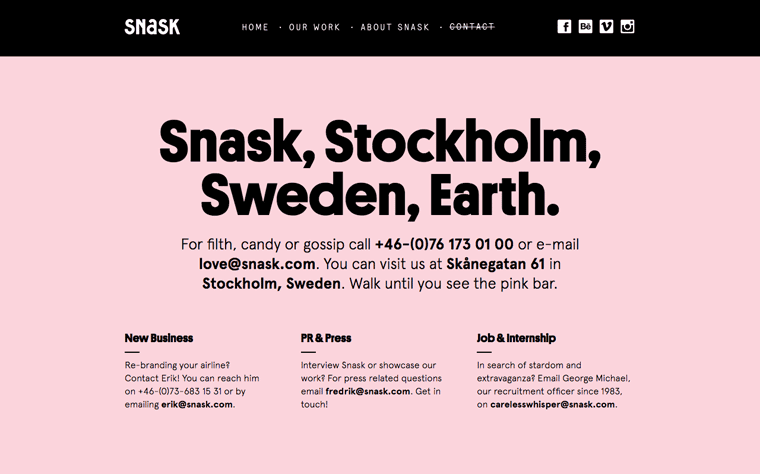 Swedish Studio Snask Contact Page
